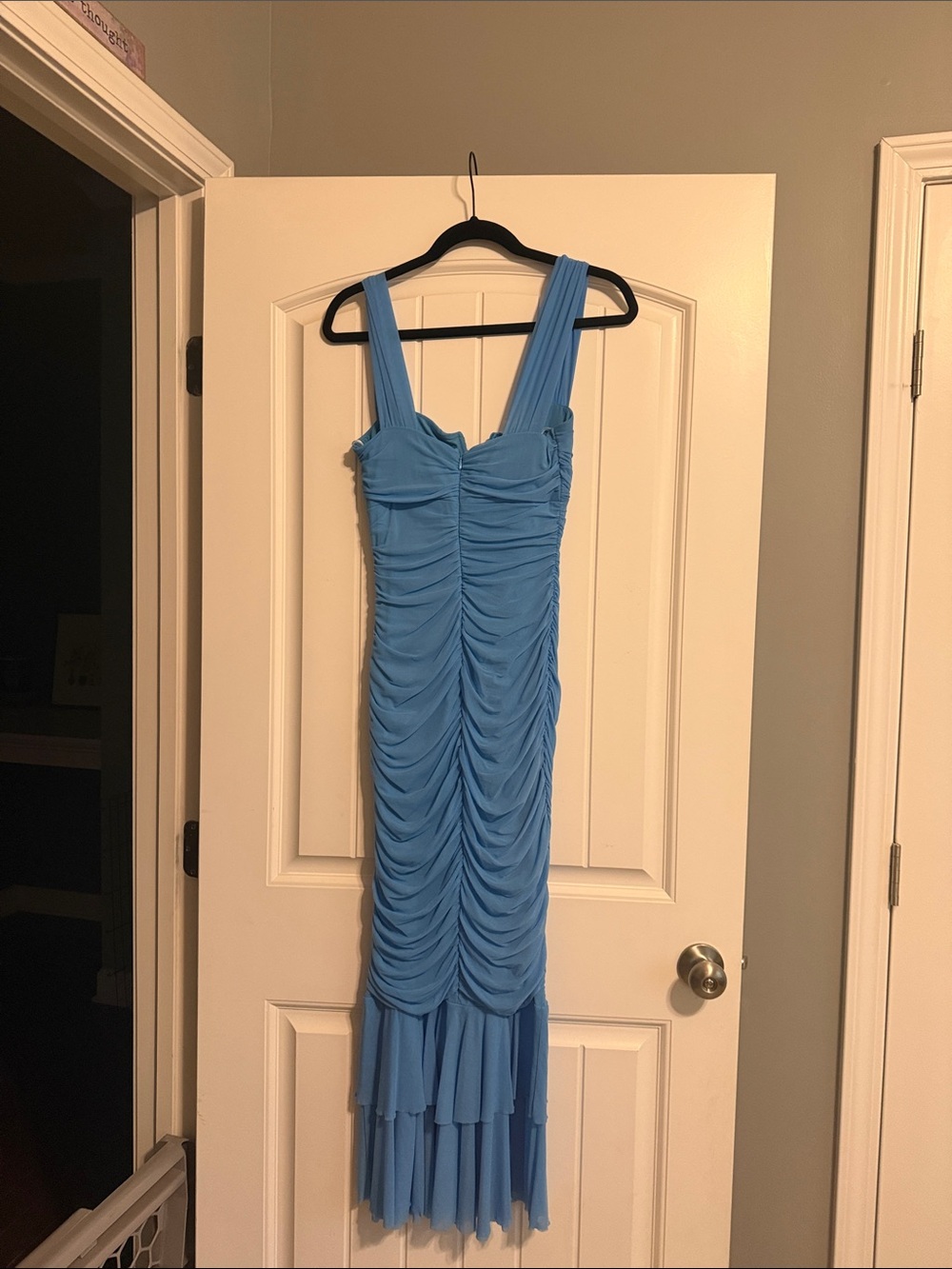 NWOT Lulu's Sky Blue Ruched Midi Dress - Picture 5 of 9